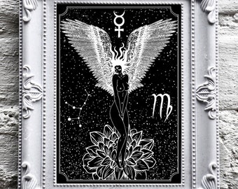 Virgo Zodiac Art Print • Astrology Lover • Gothic Home Decor • Housewarming Gift • Wolf Kult