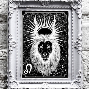 Löwe Sternzeichen Kunstdruck • Astrologie Liebhaber • Gothic Wohndekor • Housewarming Geschenk • Wolf Kult
