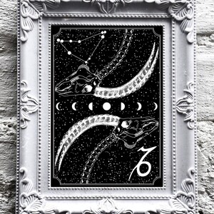 Steinbock Sternzeichen Kunstdruck • Astrologie Liebhaber • Gothic Wohndekor • Housewarming Geschenk • Wolf Kult