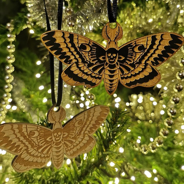 Lepidoptera Wooden Christmas Tree Ornament • Gothic Home Decor • Yule Gifts • Pagan Winter Solstice Art • Wolf Kult