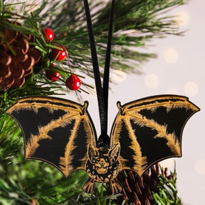 Bat Wooden Christmas Tree Ornament Gothic Home Decor Yule Gifts Pagan Winter Solstice Art Wolf Kult image 1