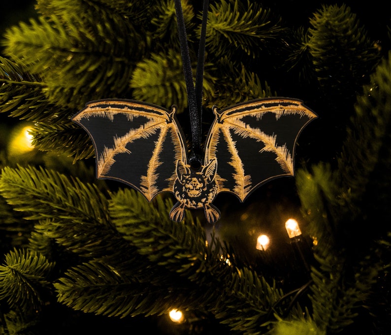 Bat Wooden Christmas Tree Ornament Gothic Home Decor Yule Gifts Pagan Winter Solstice Art Wolf Kult image 6