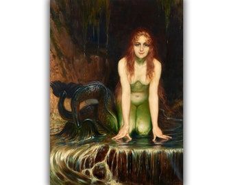 The Mermaid by Angelo von Courten Canvas Print • Nude Woman Painting • Giclée Prints • Gothic Home Decor • Wolf Kult