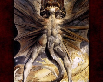 The Great Red Dragon and the Woman Clothed in Sun by William Blake Canvas Print • Classical Fine Art Print • Victorian Painting