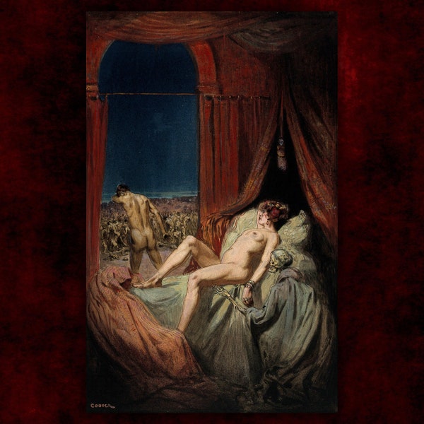 A Provocative Naked Young Woman Lying on a Bed by Richard Tennant Cooper Canvas Print (1912) • Classical Fine Art Print • Victorian Painting