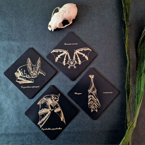 Bats Wooden Coaster Set Gothic Home Decor Spooky Season Ornament Coffee Lovers House Warming Gift Laser Cut Engraving Wolf Kult image 8