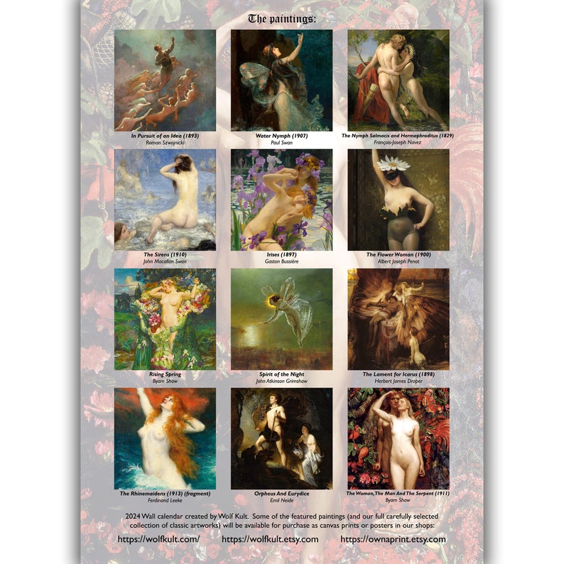 Mythical Creatures 2024 Wall Calendar A3 Size Gothic Home Decor Housewarming Gift Fine Art Nude Print Limited Edition Wolf Kult image 6