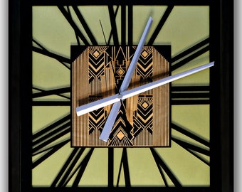 Art Deco Wanduhr aus Holz • Art Deco Dekor • Gothic Housewarminggeschenk • Übergroße Uhr • Wolf Kult