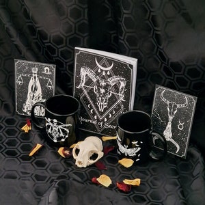 Goth Collector Gift Box Notebook, 2 Mugs & 2-4 Prints Gift Set Gothic Home Decor Housewarming Gift Astrology Lover Wolf Kult image 6