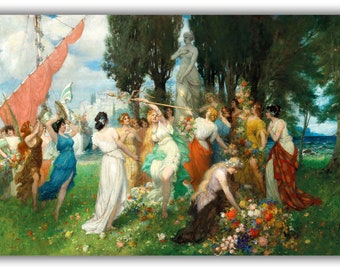 The Spring Festival of Flora Before the Acropolis by Ferdinand Leeke Canvas Print (1901) • Giclée Prints • Classical Fine Art • Victorian