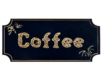 Kaffee Wandschild • Küchen Holzschild • Gothic Wohnkultur • Halloween Wandkunst • Personalisiertes Geschenk • Wolf Kult