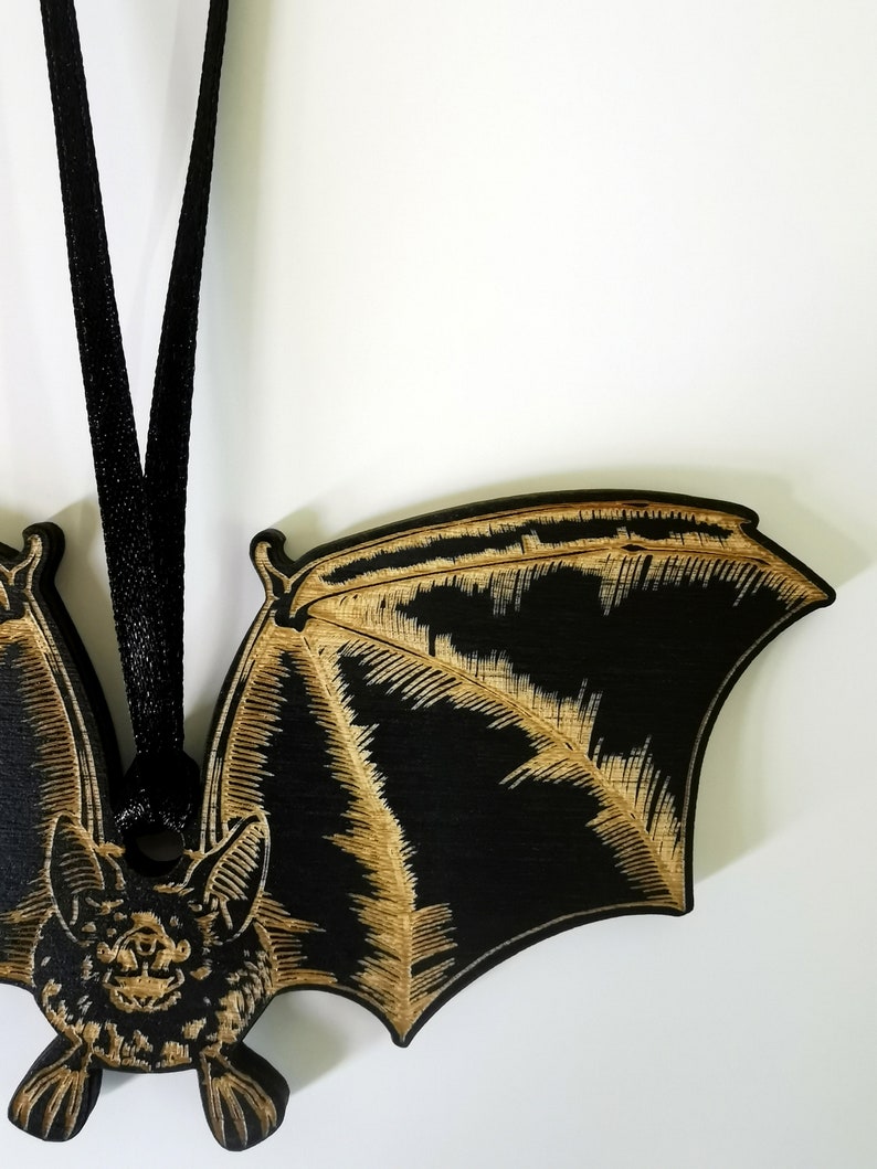 Bat Wooden Christmas Tree Ornament Gothic Home Decor Yule Gifts Pagan Winter Solstice Art Wolf Kult image 4