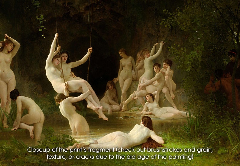 The Nymphaeum by William Bouguereau Canvas Print 1878 Nude Woman Painting Giclée Prints Gothic Home Decor Wolf Kult image 9