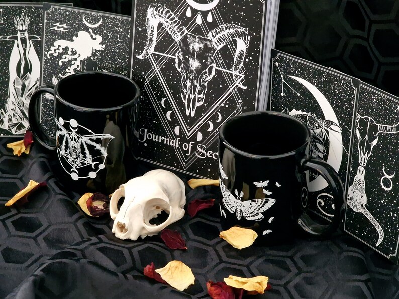 Goth Collector Gift Box Notebook, 2 Mugs & 2-4 Prints Gift Set Gothic Home Decor Housewarming Gift Astrology Lover Wolf Kult image 8