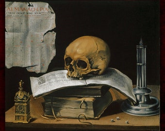 Vanitas Still Life With Skull by Sebastian Stoskopff Canvas Print (1630) • Classical Fine Art Print • Victorian Painting • Gothic Home Decor