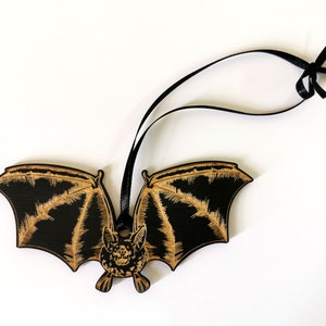 Bat Wooden Christmas Tree Ornament Gothic Home Decor Yule Gifts Pagan Winter Solstice Art Wolf Kult image 2