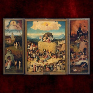 Das Heuwagen-Triptychon von Hieronymus Bosch (1516) • Klassischer Druck auf Leinwand • 3-teiliges Set • Gothisches Wohndekor