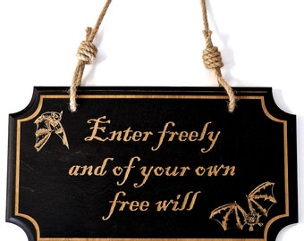 Gothic Wall Hanging Enter Freely • Funny Bathroom Sign • Witchy Home Decor • Halloween Ornament • Laser Cut Engraving • Wolf Kult