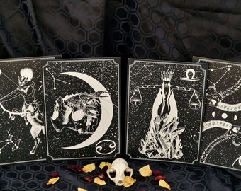 A6 Sternzeichen Geschenk Print Set • Gothic Home Decor • Einweihungsparty Geschenk • Astrologie Liebhaber • Wolf Kult