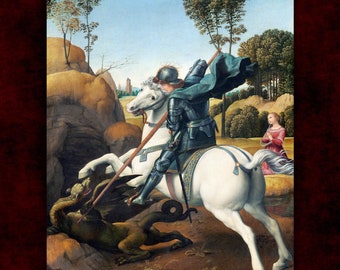 Saint George and the Dragon by Raphael Canvas Print (1506) • Classical Fine Art Print • Renaissance Painting • Gothic Home Decor