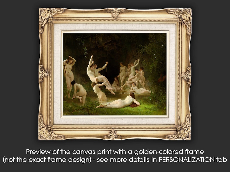 The Nymphaeum by William Bouguereau Canvas Print 1878 Nude Woman Painting Giclée Prints Gothic Home Decor Wolf Kult image 6