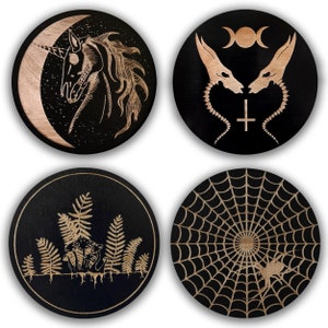 Mix & Match Wooden Coaster Set • Laser Cut Engraving • Gothic Home Decor • Spooky Season Ornament • Housewarming Gift • Wolf Kult