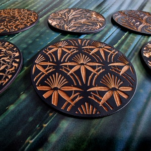 Dark Botany Wooden Coaster Set • Gothic Home Decor • Spooky Season Ornament • Housewarming Gift • Laser Cut Engraving • Wolf Kult