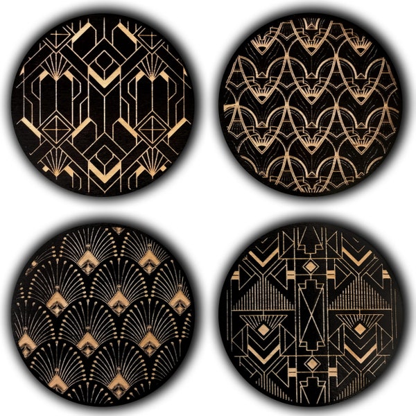 Art Deco Wooden Coaster Set with Laser Cut Engraving • Modern Ornament • Coffee Lovers • Gothic Home Decor • Housewarming Gift • Wolf Kult
