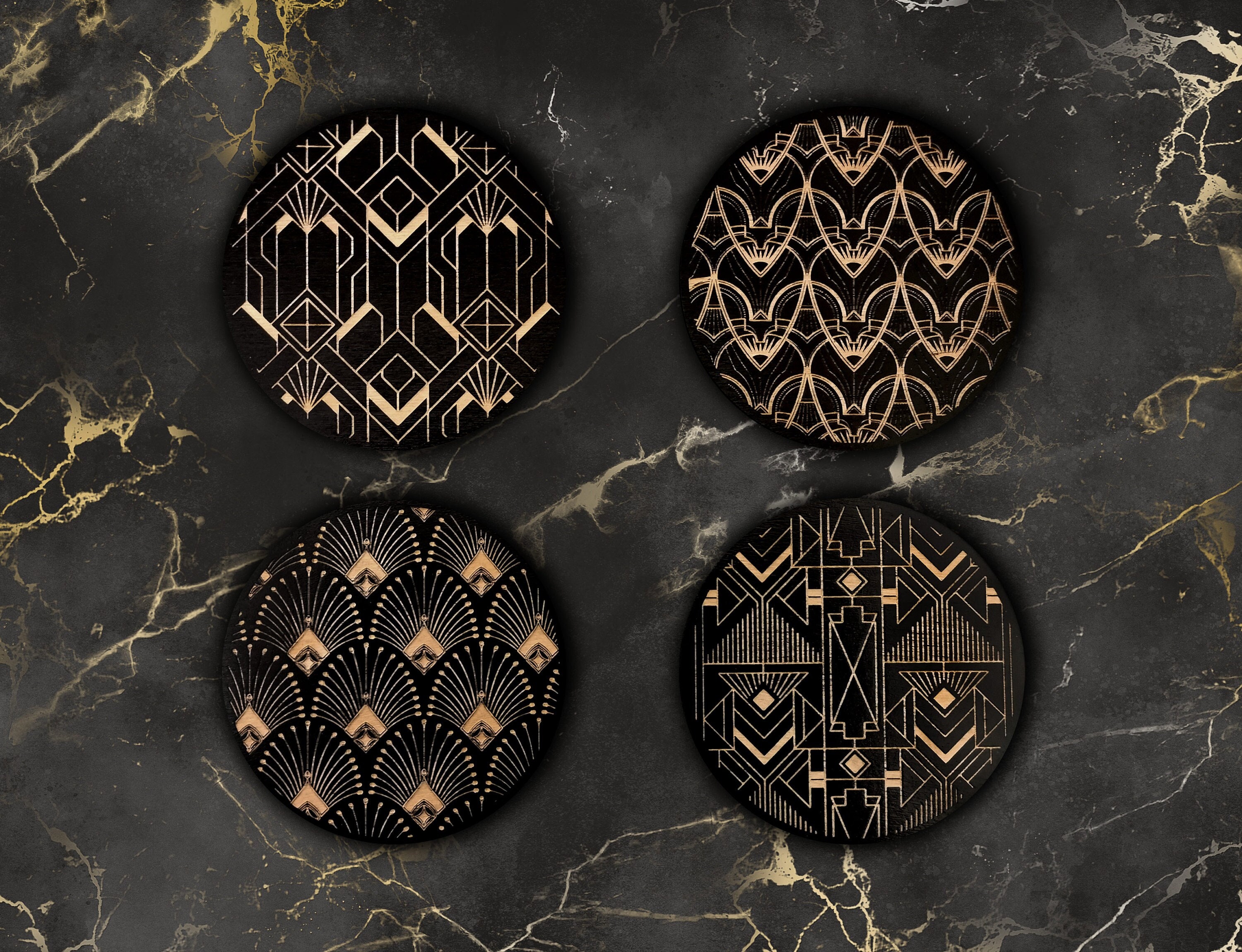 Black & Geometric Art Deco  #35303 2 x Coasters bw 