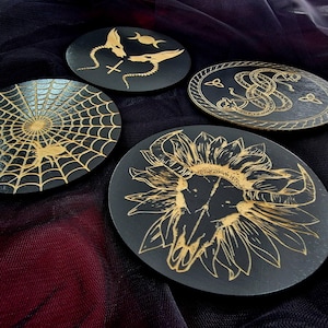 Mix & Match Wooden Coaster Set • Laser Cut Engraving • Gothic Home Decor • Spooky Season Ornament • Housewarming Gift • Wolf Kult