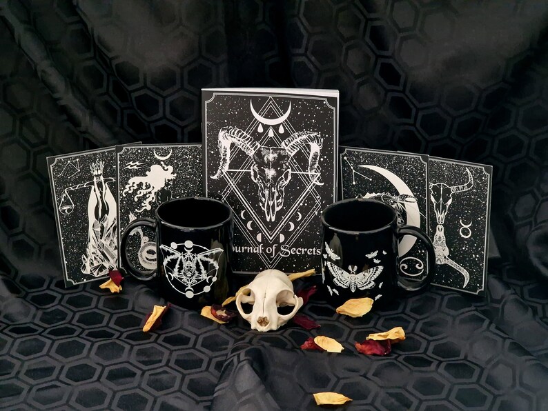 Goth Collector Gift Box Notebook, 2 Mugs & 2-4 Prints Gift Set Gothic Home Decor Housewarming Gift Astrology Lover Wolf Kult image 7