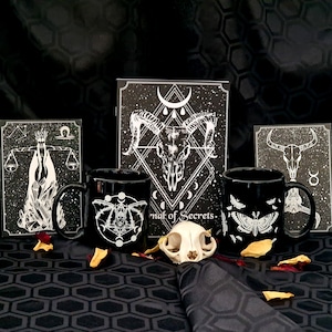 Goth Collector Gift Box Notebook, 2 Mugs & 2-4 Prints Gift Set Gothic Home Decor Housewarming Gift Astrology Lover Wolf Kult image 1