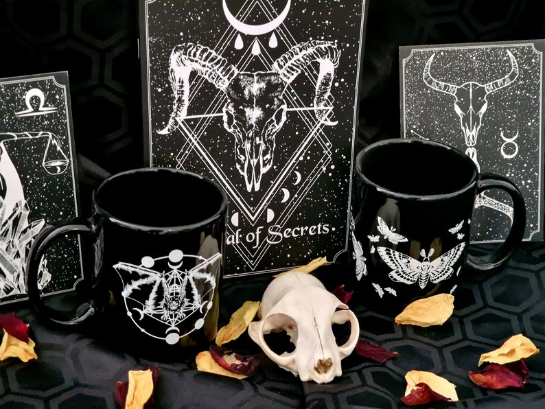 Goth Collector Gift Box Notebook, 2 Mugs & 2-4 Prints Gift Set Gothic Home Decor Housewarming Gift Astrology Lover Wolf Kult image 2