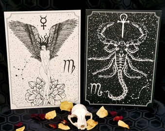 A4 Sternzeichen Geschenk Print Set • Gothic Home Decor • Einweihungsparty Geschenk • Astrologie Liebhaber • Wolf Kult