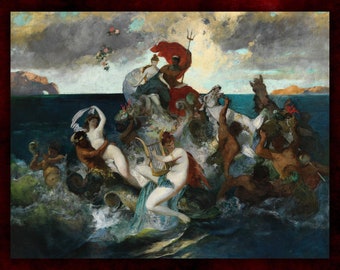 Wedding procession of Neptune and Amphitrite by Otto Seitz Canvas Print (1874) • Giclée Prints • Gothic Home Decor • Wolf Kult