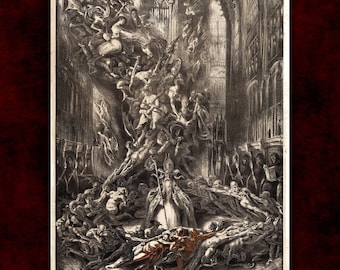 Satan with Demons in a Gothic Cathedral by Louis Boulanger Canvas Print (1829) • Classic Fine Art Print • Victorian Drawing • Giclée Prints