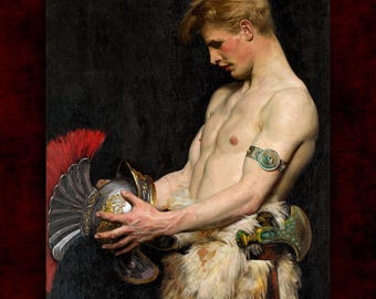 Lienzo impreso / Guerrero germánico con casco de Osmar Schindler (1902) • Victorian Printful • Regalo para inauguración de casa •