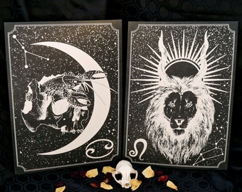 A3 Sternzeichen Geschenk Print Set • Gothic Home Decor • Einweihungsparty Geschenk • Astrologie Liebhaber • Wolf Kult