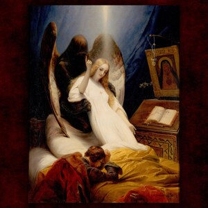 The Angel of Death by Emile Jean Horace Vernet Giclée Canvas Print (1851) • Gift for Goths • Gallerie Wall Art • Gothic Home Decore