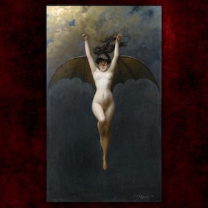 Batwoman autorstwa Alberta Josepha Penota Wydruk na płótnie (1890) • Klasyczny wydruk artystyczny • Malarstwo wiktoriańskie • Gotycki wystrój domu