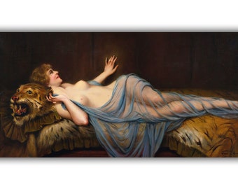 Woman with Tiger by Francois Martin Kavel Canvas Print • Classical Fine Art Nude Print • Giclée Prints • Gothic Home Decor