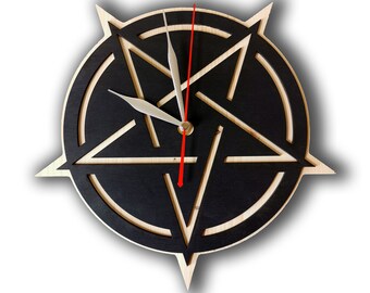 Pentagram Wooden Wall Clock • Gothic Home Decor • Witchy Housewarming Gift • Oversized Timepiece • Wolf Kult