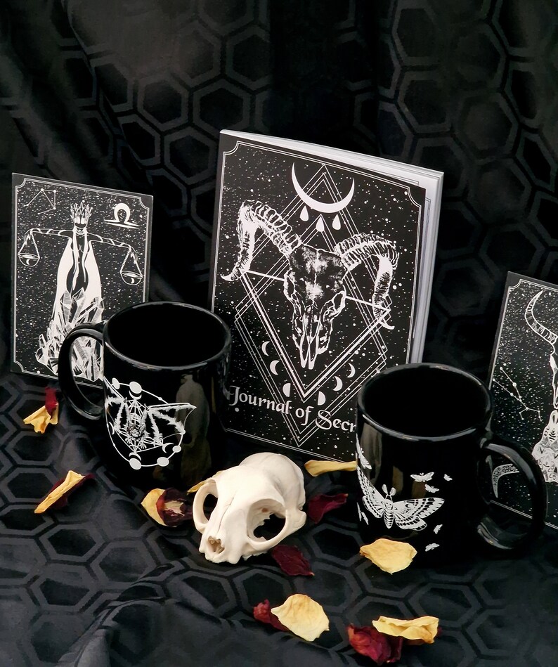 Goth Collector Gift Box Notebook, 2 Mugs & 2-4 Prints Gift Set Gothic Home Decor Housewarming Gift Astrology Lover Wolf Kult image 4