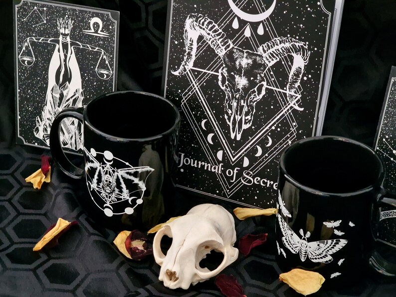 Goth Collector Gift Box Notebook, 2 Mugs & 2-4 Prints Gift Set Gothic Home Decor Housewarming Gift Astrology Lover Wolf Kult image 3