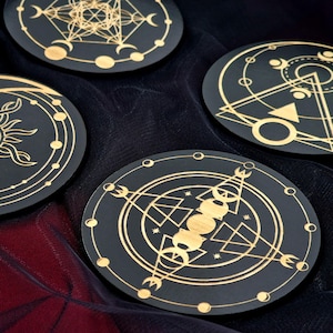 Moons Wooden Coaster Set • Gothic Art Home Decore • Spooky Season Ornament • Gift-for-goths • Wolf Kult