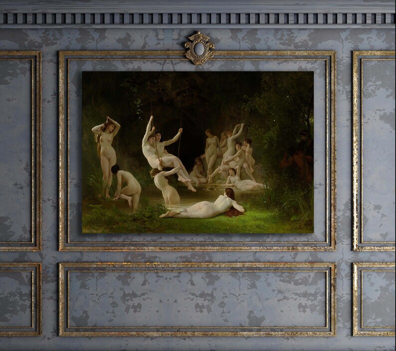 The Nymphaeum by William Bouguereau Canvas Print 1878 Nude Woman Painting Giclée Prints Gothic Home Decor Wolf Kult image 2