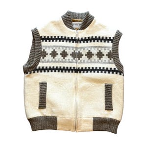 Vintage Borg Pure Wool Vest Nordic Fair Isle Iceland Mens Medium Viking Pockets