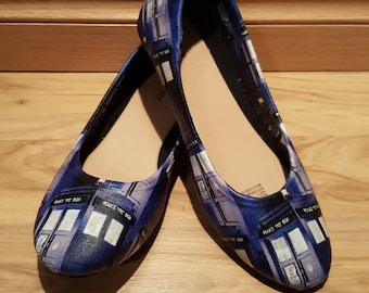 Doctor who - tardis - Womens flat shoes - sizes 6-11 - Custom Made