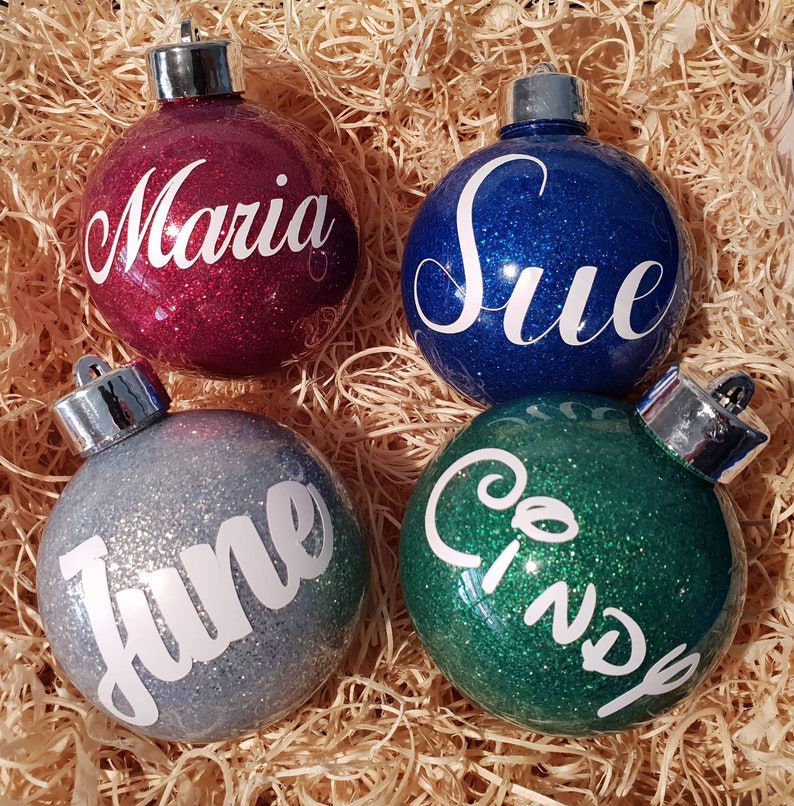 Personalised name christmas glitter baubles 8cm diameter Etsy