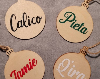 personalised wooden baubles, gift tags - 7cm diameter